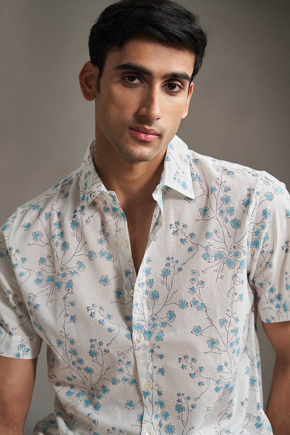 Teal multi color Boota Handblock Printed Men's Shirt