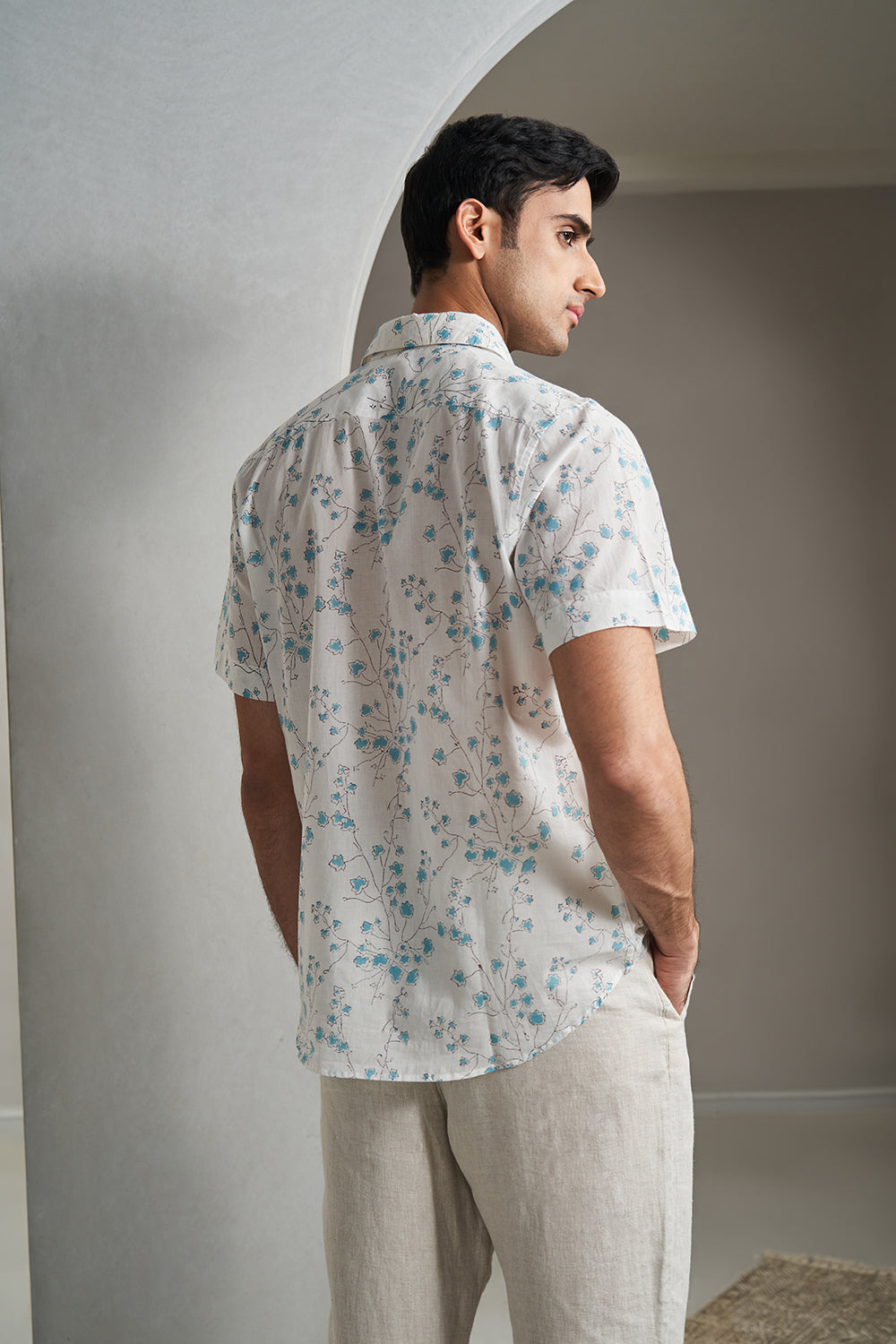 Teal multi color Boota Handblock Printed Men's Shirt