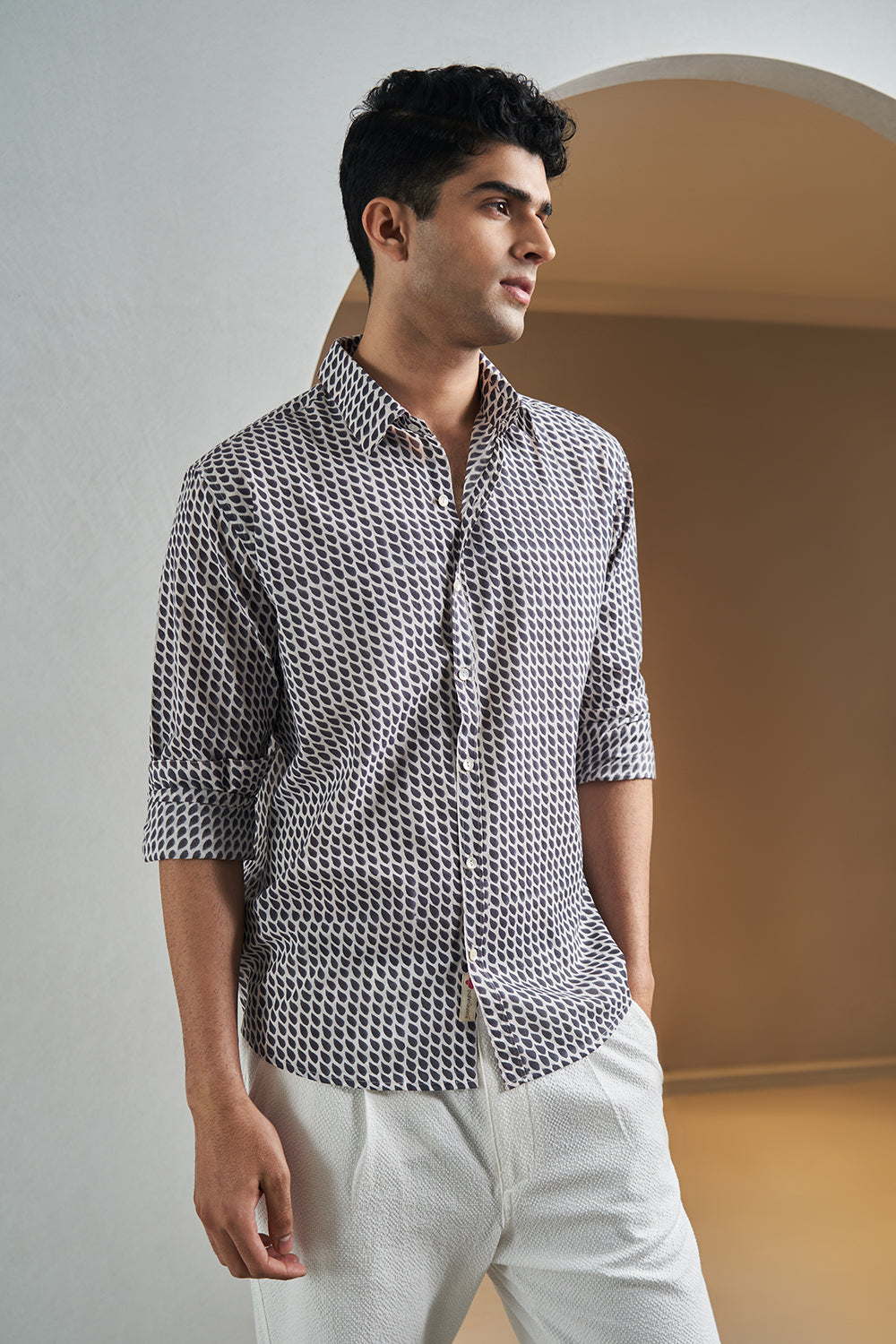 Black Leaves Handblock Printed Men's Shirt