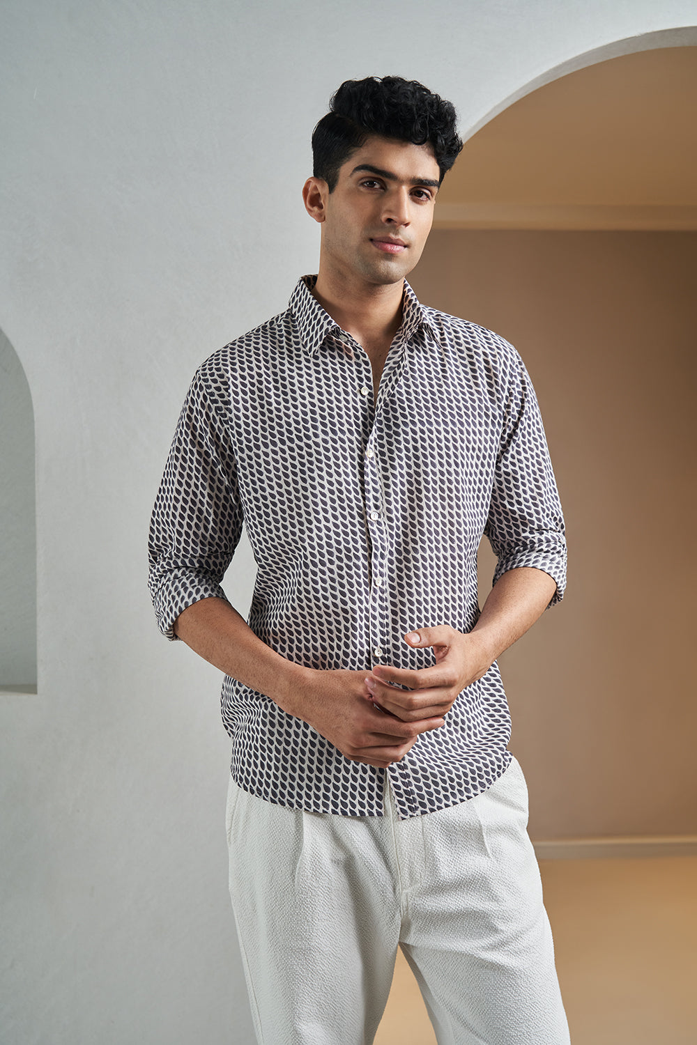 Black Leaves Handblock Printed Men's Shirt