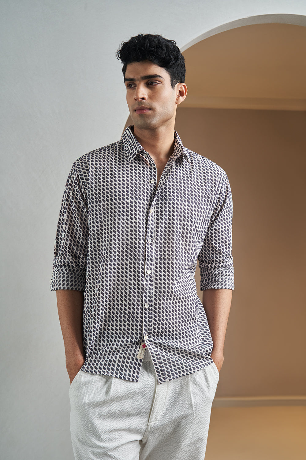 Black Leaves Handblock Printed Men's Shirt