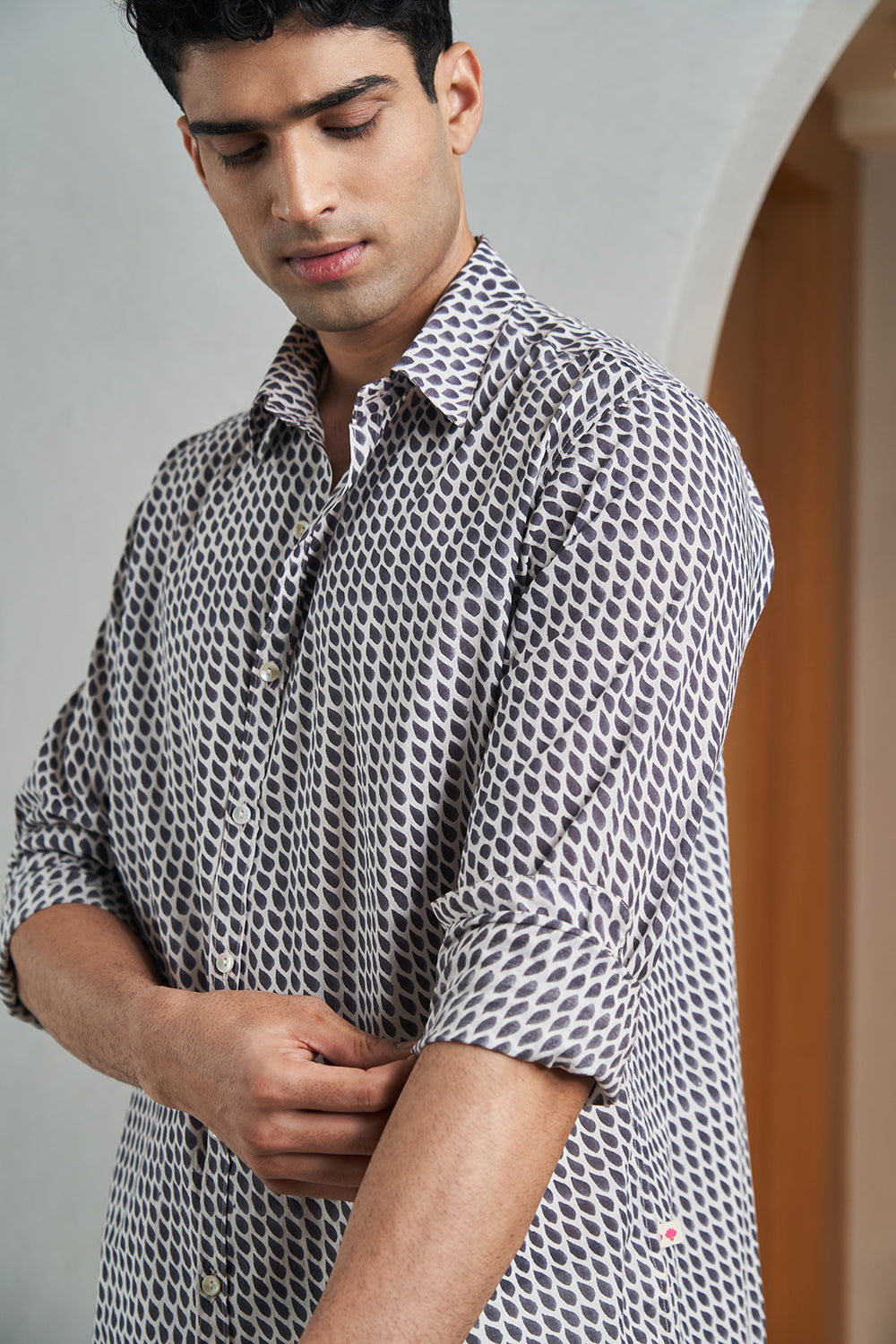 Black Leaves Handblock Printed Men's Shirt