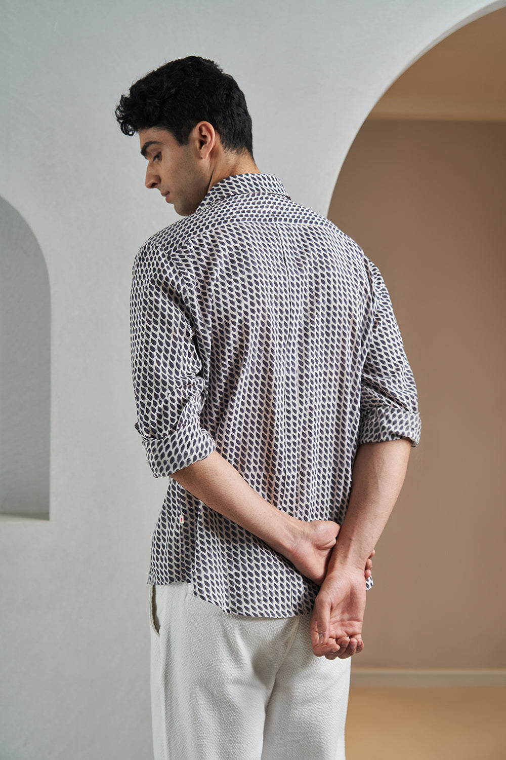 Black Leaves Handblock Printed Men's Shirt