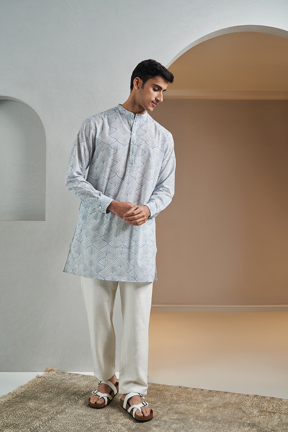 Blue Onion Peel Handblock Printed Men's Kurta