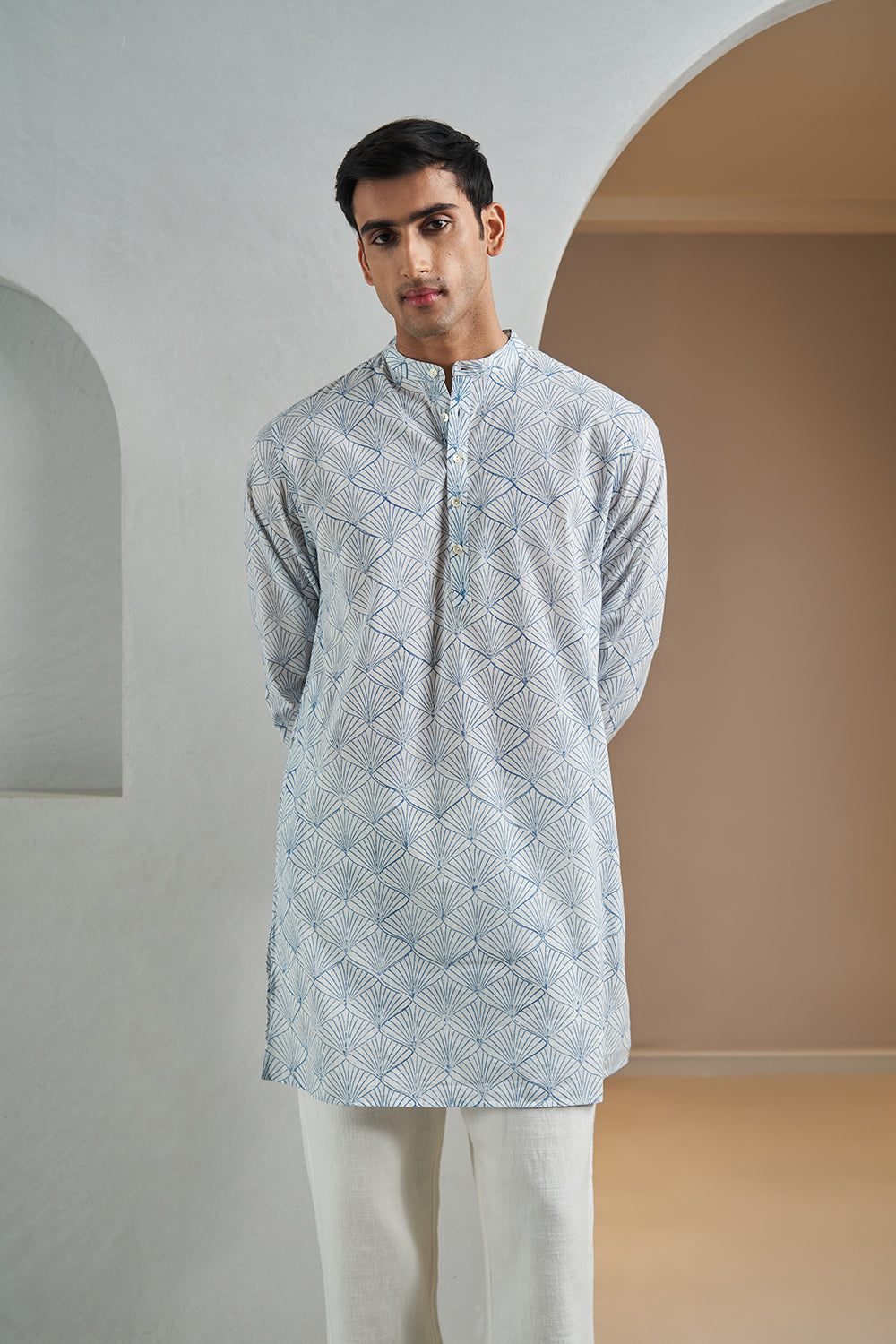 Blue Onion Peel Handblock Printed Men's Kurta