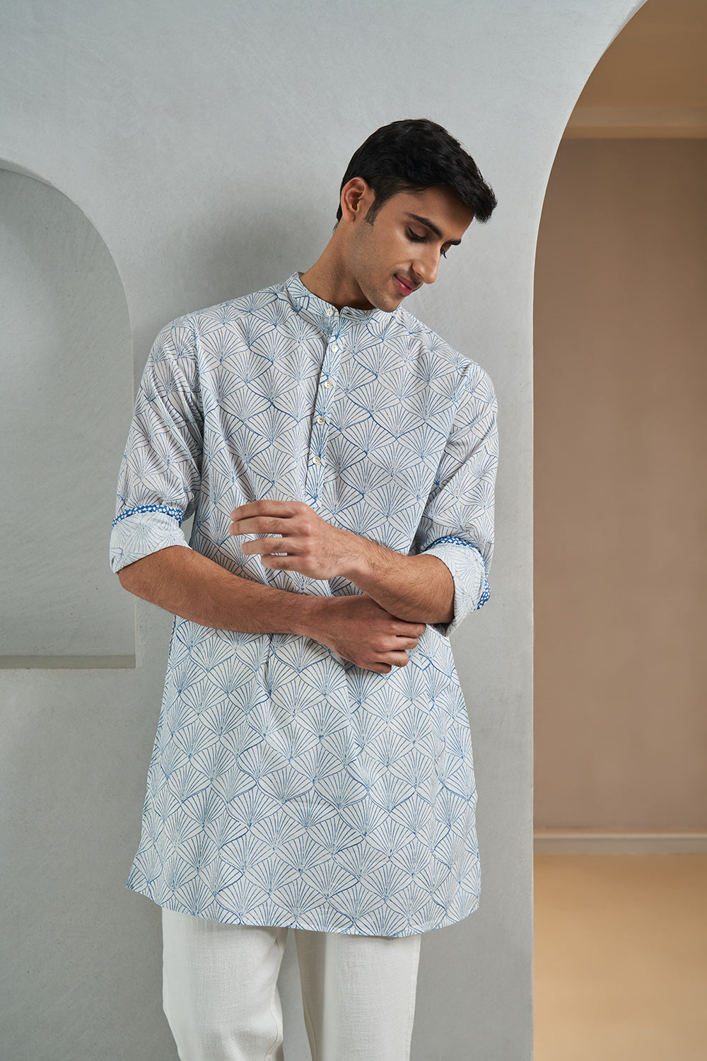 Blue Onion Peel Handblock Printed Men's Kurta