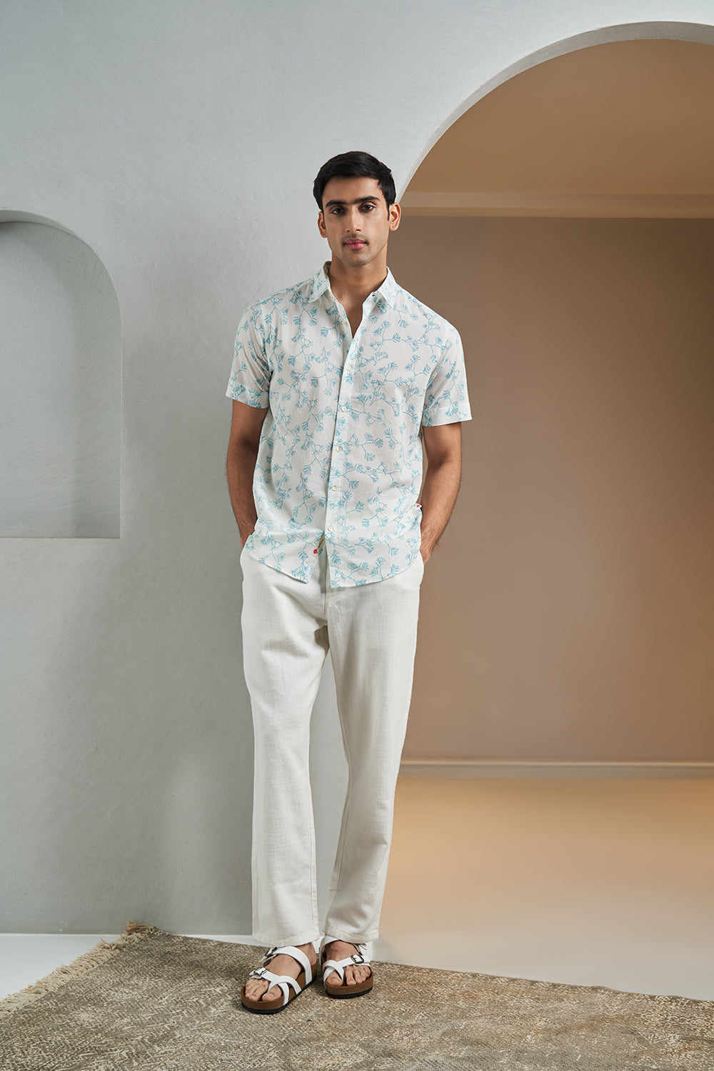 Teal Twigs Handblock Printed Men's Shirt