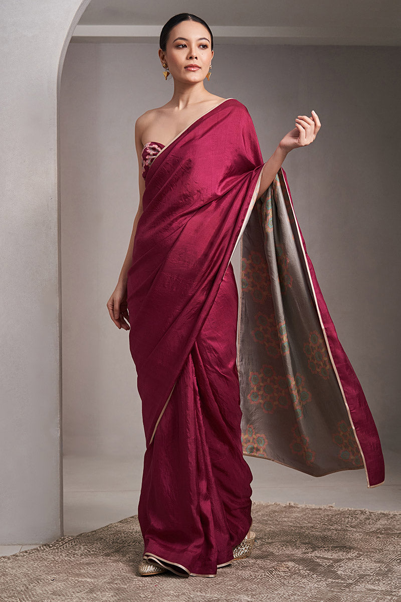 Gayatri Mulberry Silk Flip Pallu Saree Wine Grey