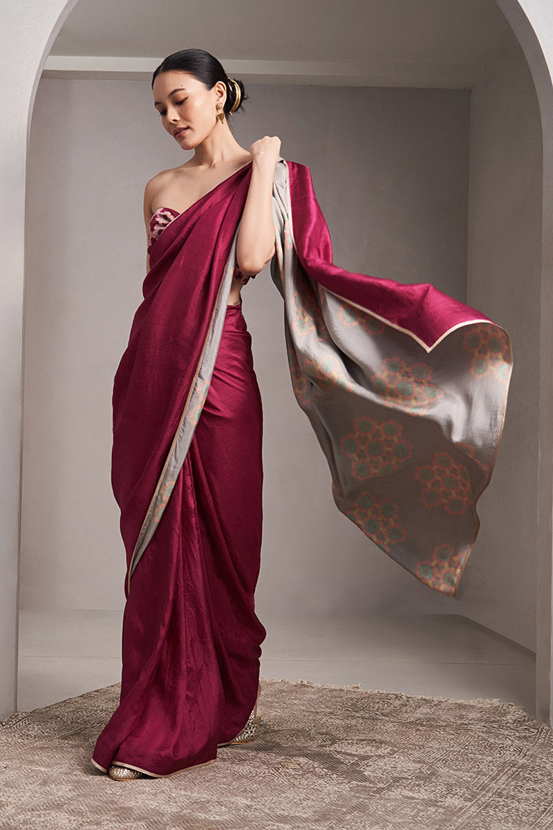 Gayatri Mulberry Silk Flip Pallu Saree Wine Grey