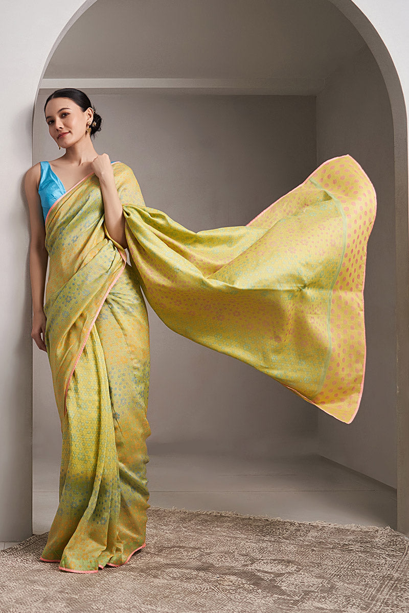 Ganga Maheshwari Block Printed Flip Pallu Saree - Green_Yellow