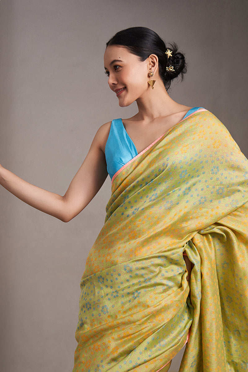 Ganga Maheshwari Block Printed Flip Pallu Saree - Green_Yellow