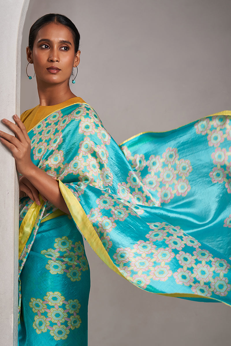 Padmaja Hand Blockprinted Handwoven Mushroo Silk Saree