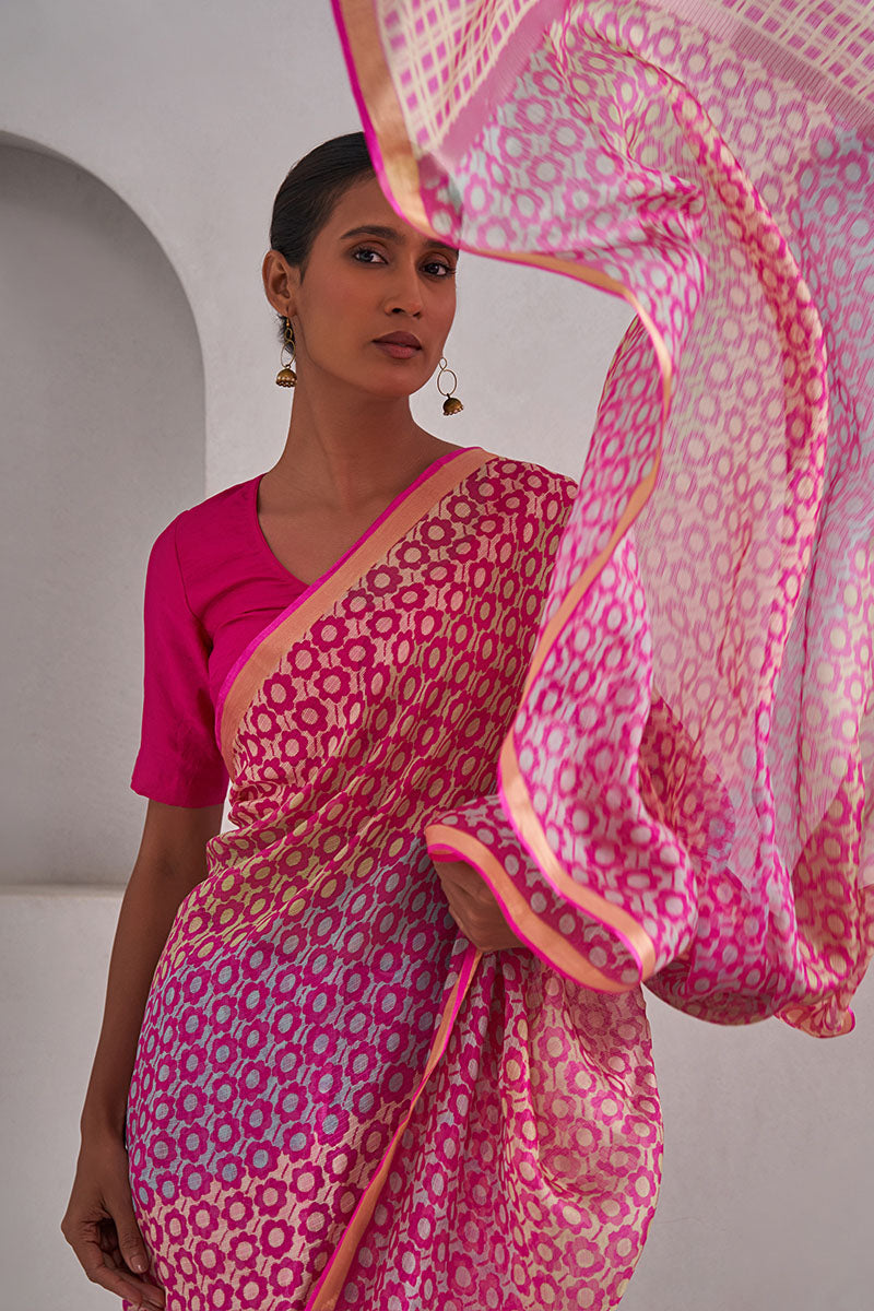 Chameli Hand Blockprinted Kota silk Saree