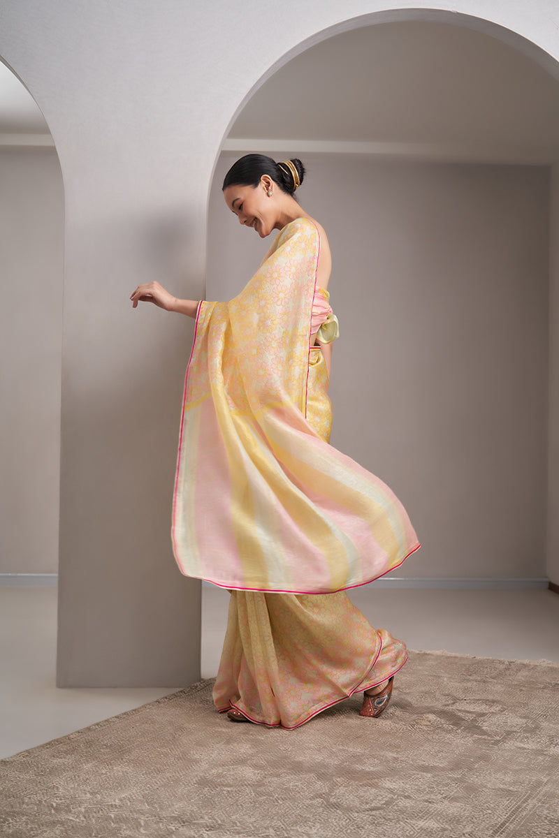 Chhui Mui  Hand Blockprinted handwoven Kataan silk Saree