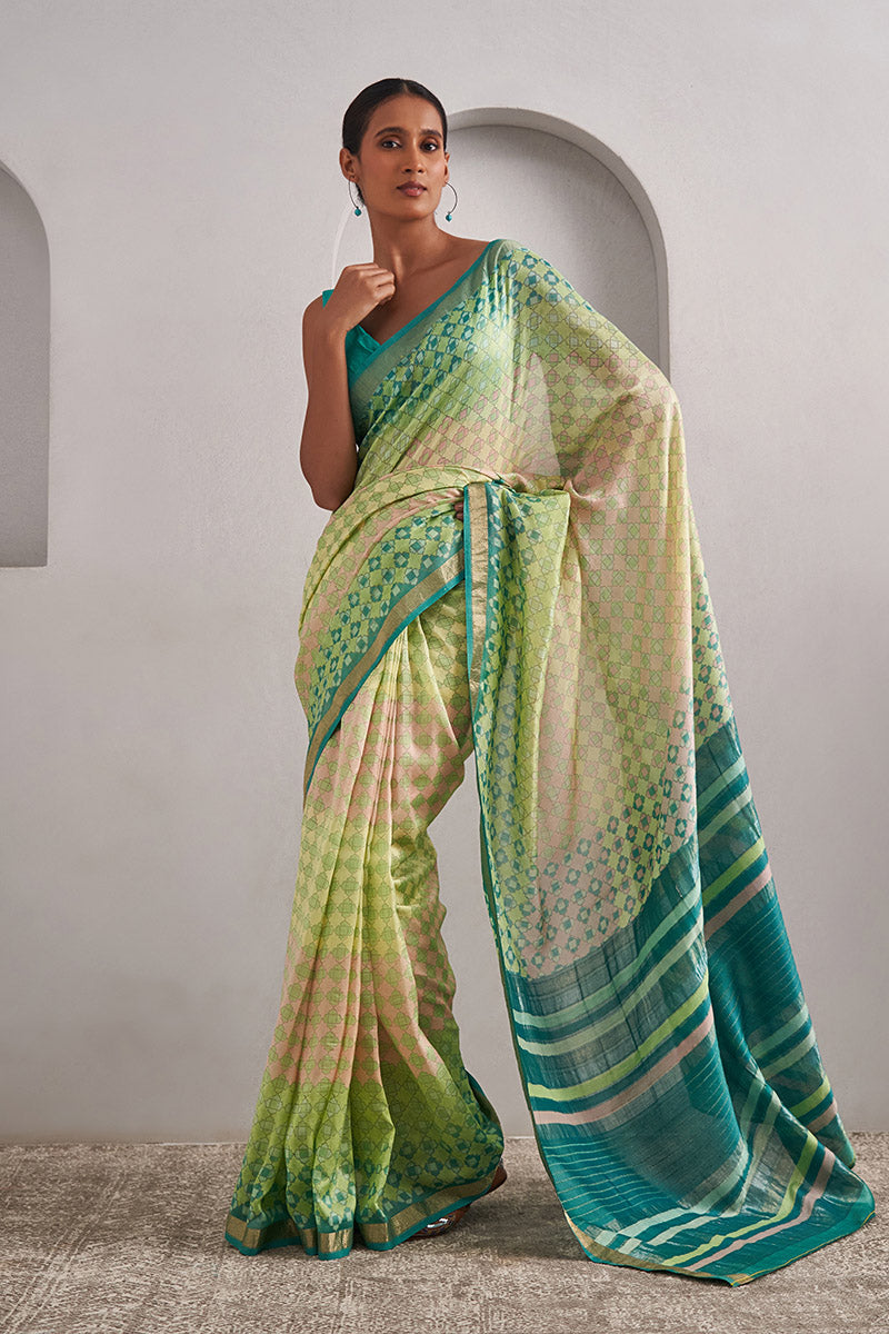 Saira Handloom Maheshwari Cotton Silk Hand Blockprinted Saree