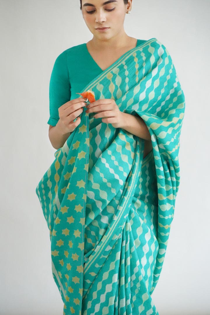 Auli Tussar Silk Hand Blockprinted Saree