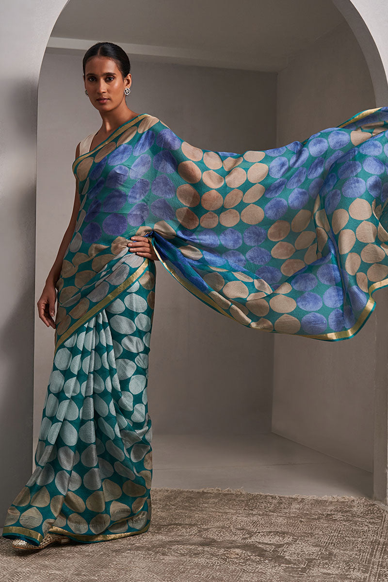 Paan Hand Blockprinted Kota silk Saree
