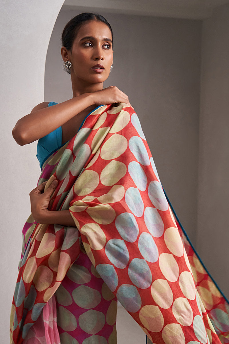 Indrayani Maheshwari Block Printed Flip Pallu Saree - Pink_Red