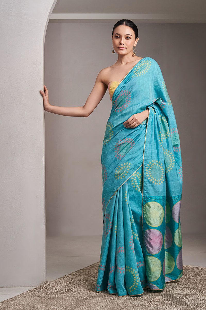 Helen Handloom Cotton Silk Hand Blockprinted Saree