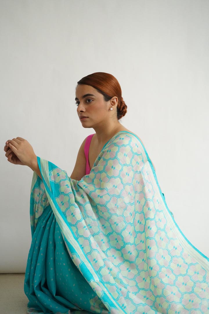 Leh Tussar Silk Hand Blockprinted Saree