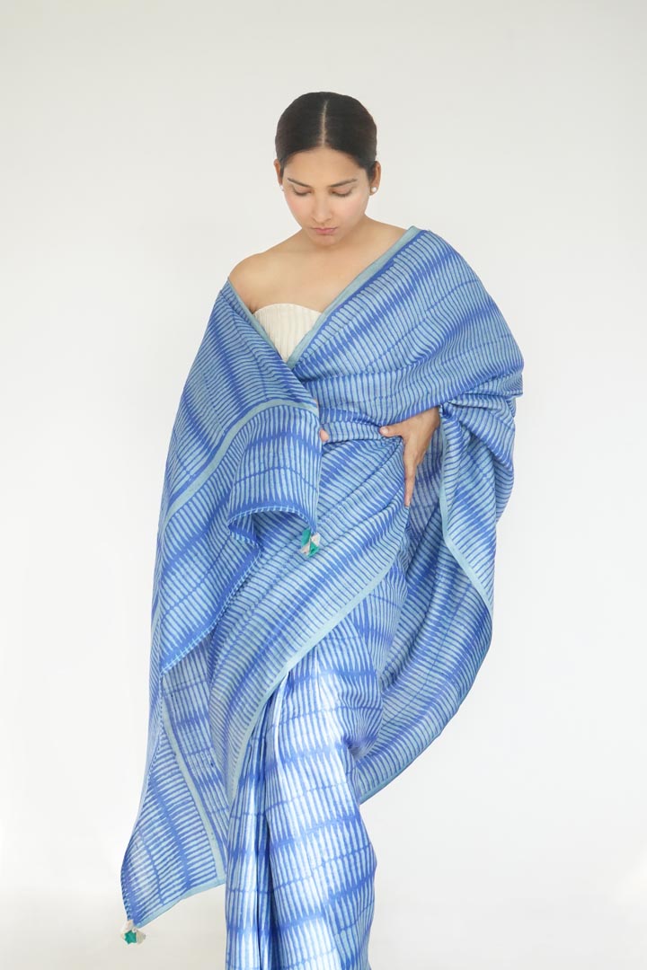 Chamba Tussar Silk Hand Blockprinted Saree