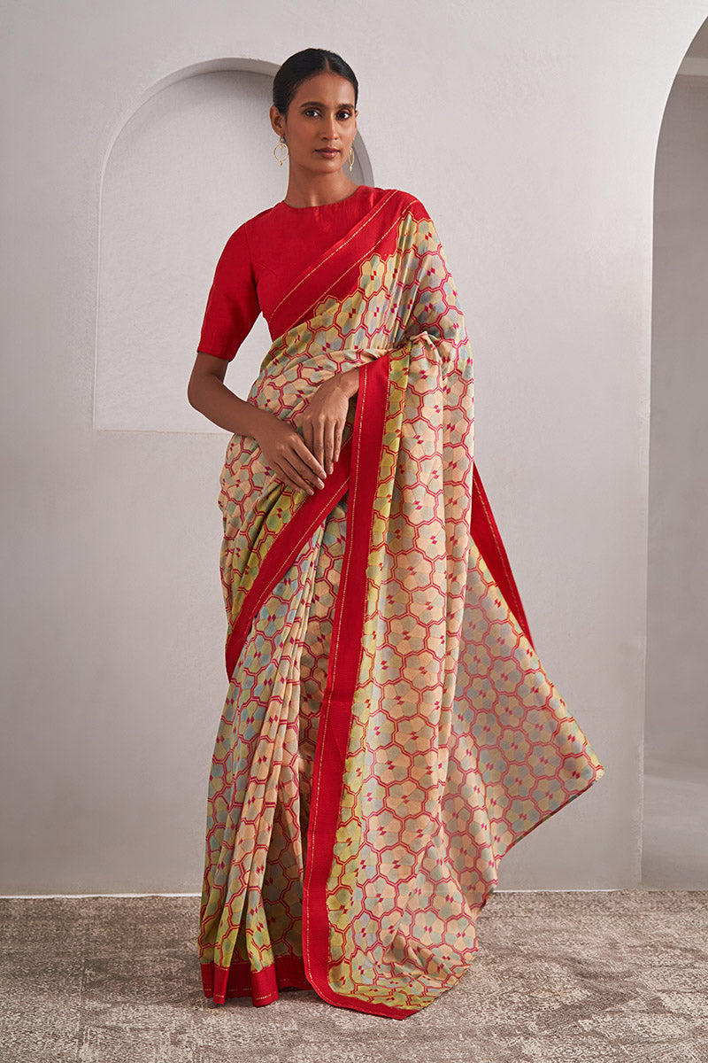 Nargis Handloom Maheshwari Cotton Silk Hand Blockprinted Saree