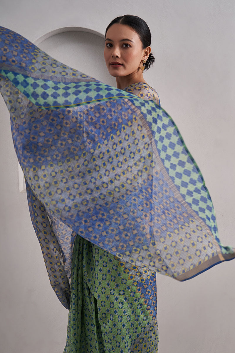 Rajnigandha Hand Blockprinted Kota silk Saree