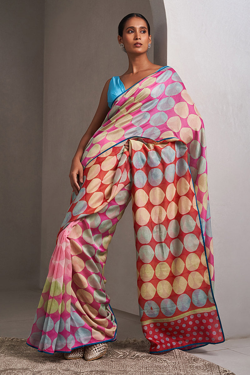 Indrayani Maheshwari Block Printed Flip Pallu Saree - Pink_Red