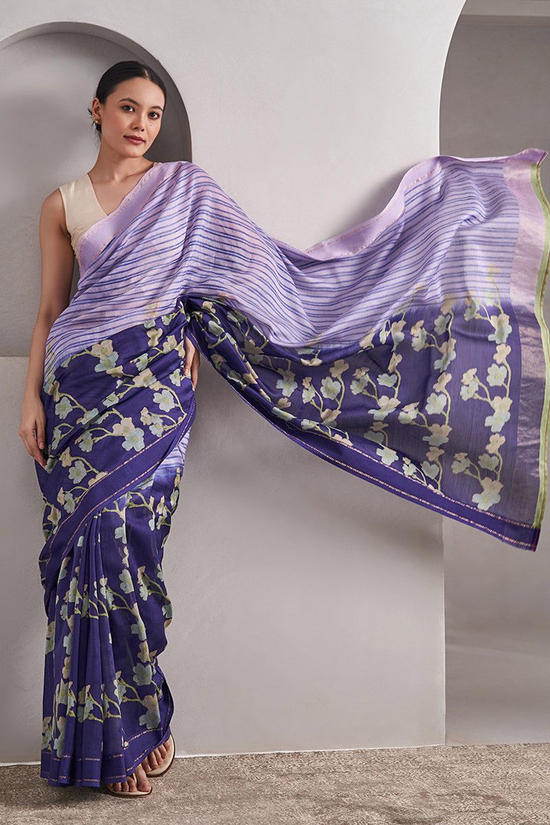 Sharmila Handloom Maheshwari Cotton Silk Hand Blockprinted Saree