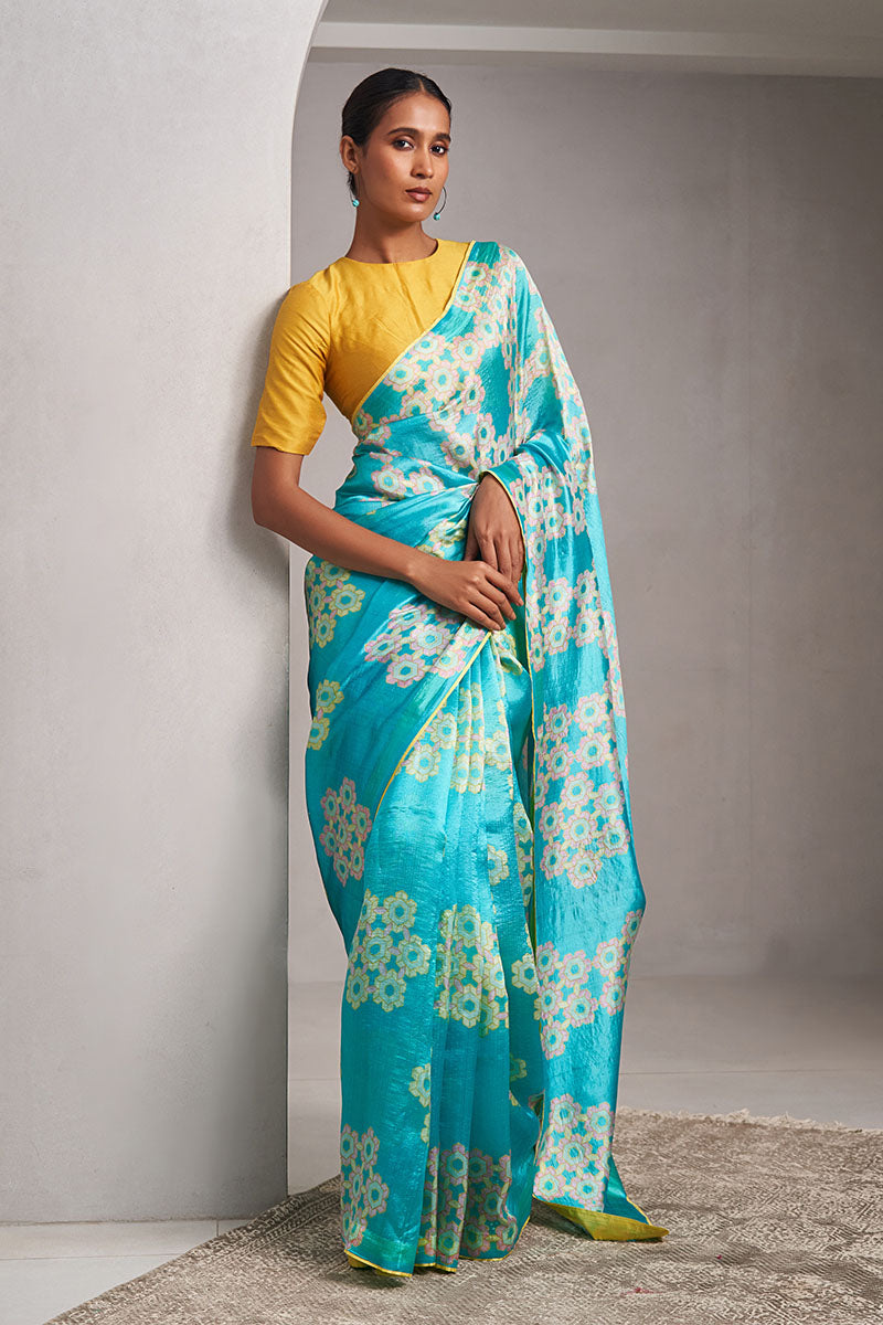 Padmaja Hand Blockprinted Handwoven Mushroo Silk Saree