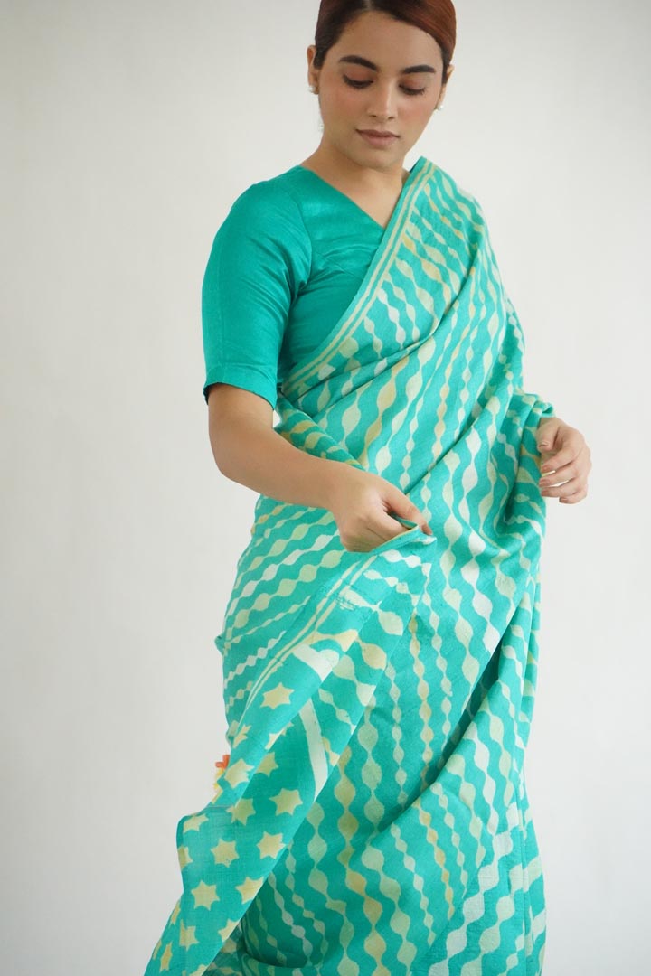 Auli Tussar Silk Hand Blockprinted Saree