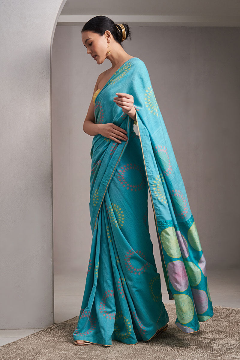 Helen Handloom Cotton Silk Hand Blockprinted Saree