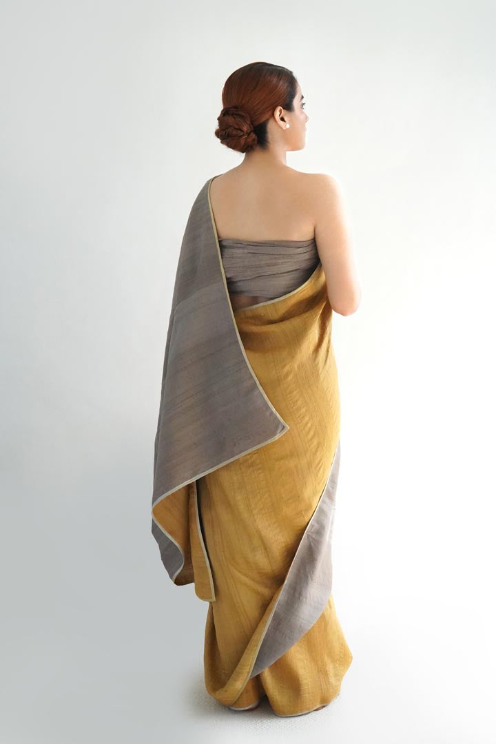 Yellow Kashish Natural Dyes Handloom Tussar Signature Flip Pallu Saree
