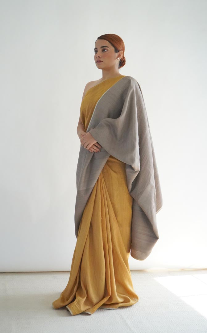 Yellow Kashish Natural Dyes Handloom Tussar Signature Flip Pallu Saree