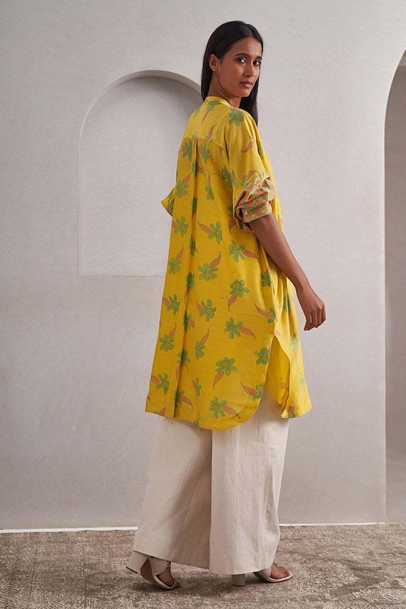 Phool One Size Chanderi Cotton-Silk Tunic Dress – Hand Block Printed with Contrast Sleeve & Slip