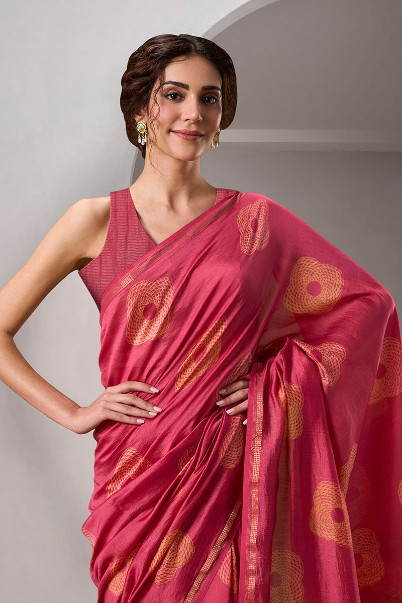 Aarohi Handloom Maheshwari Silk Hand Blockprinted  Saree