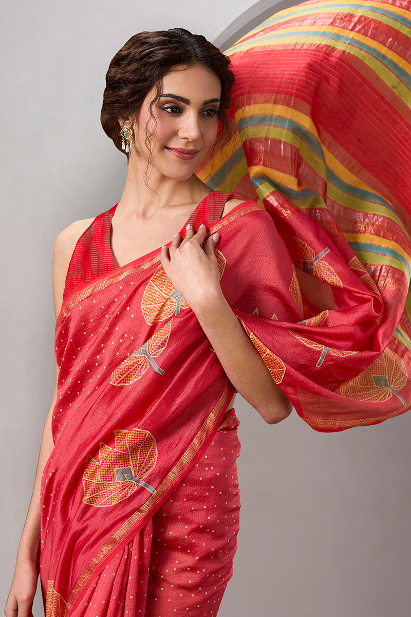 Manjari Handloom Maheshwari Silk Hand Blockprinted  saree