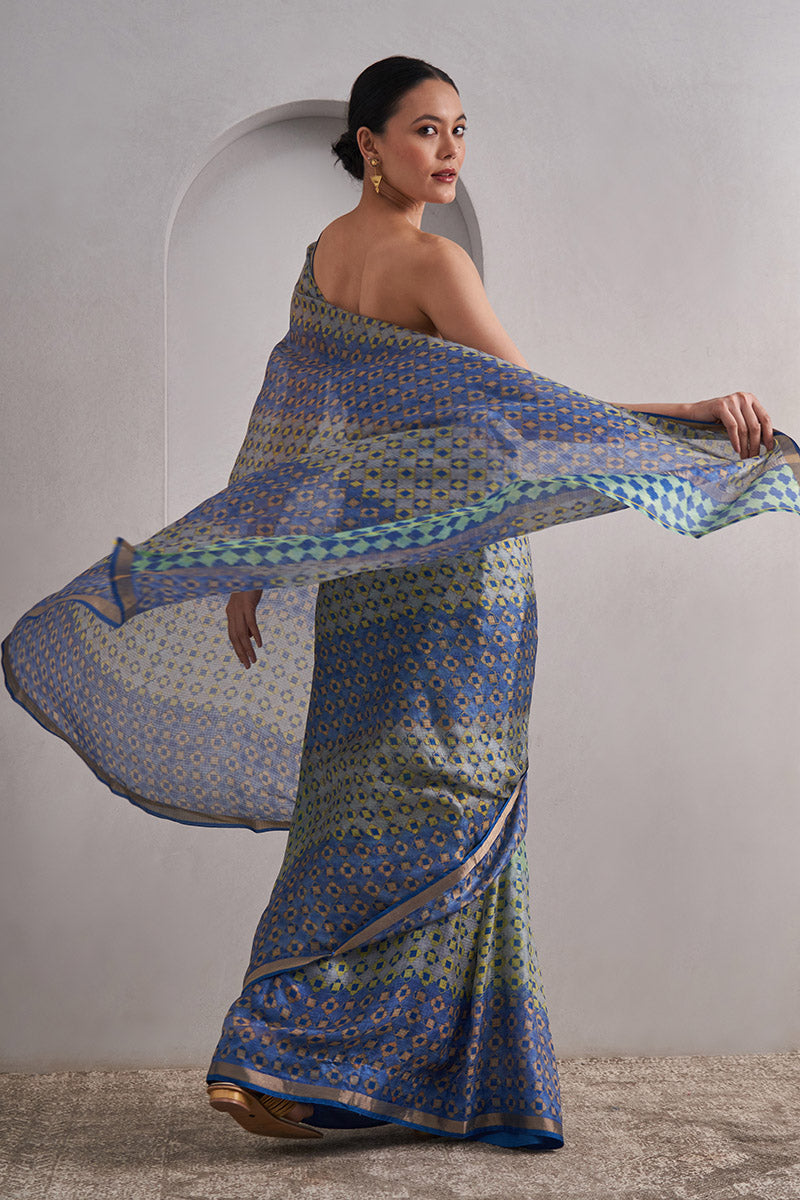 Rajnigandha Hand Blockprinted Kota silk Saree