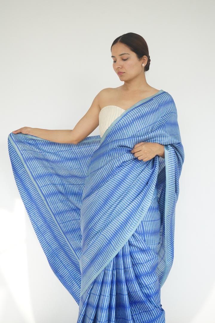 Chamba Tussar Silk Hand Blockprinted Saree