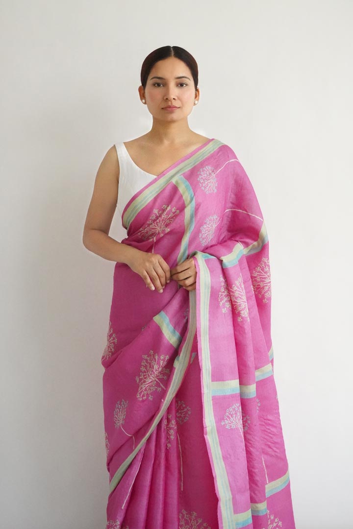 Manali Tussar Silk Hand Blockprinted Saree