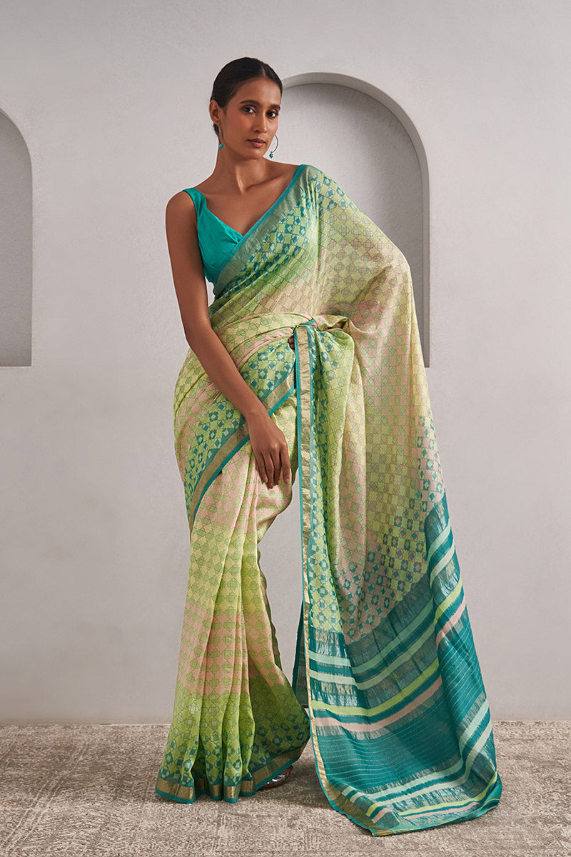 Saira Handloom Maheshwari Cotton Silk Hand Blockprinted Saree