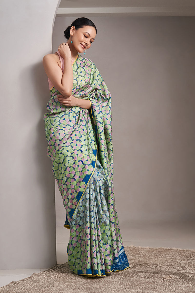 Malti Mulberry silk Hand blockprinted saree
