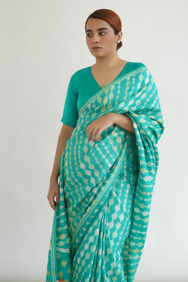 Auli Tussar Silk Hand Blockprinted Saree