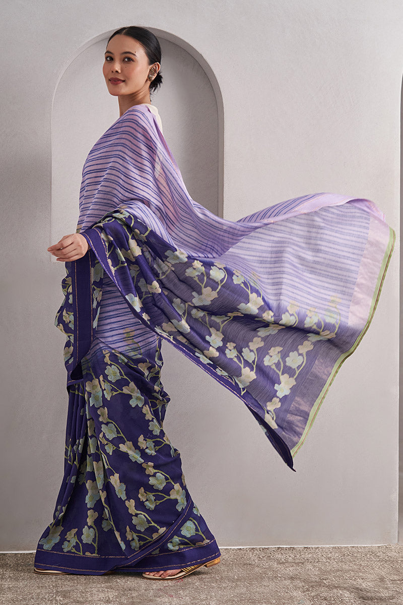 Sharmila Handloom Maheshwari Cotton Silk Hand Blockprinted Saree
