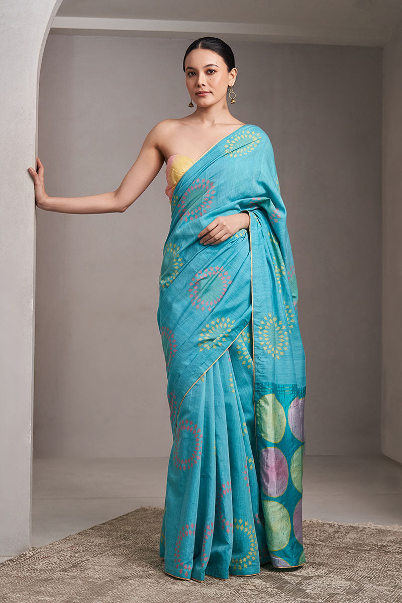 Helen Handloom Cotton Silk Hand Blockprinted Saree