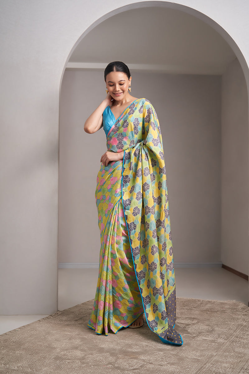 Geeta Mulberry Silk Hand blockprinted saree