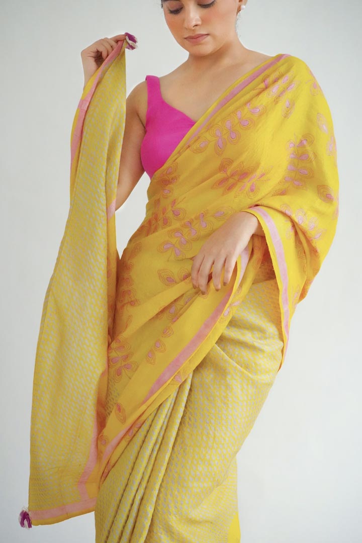 Munnar Tussar Silk Hand Blockprinted Saree