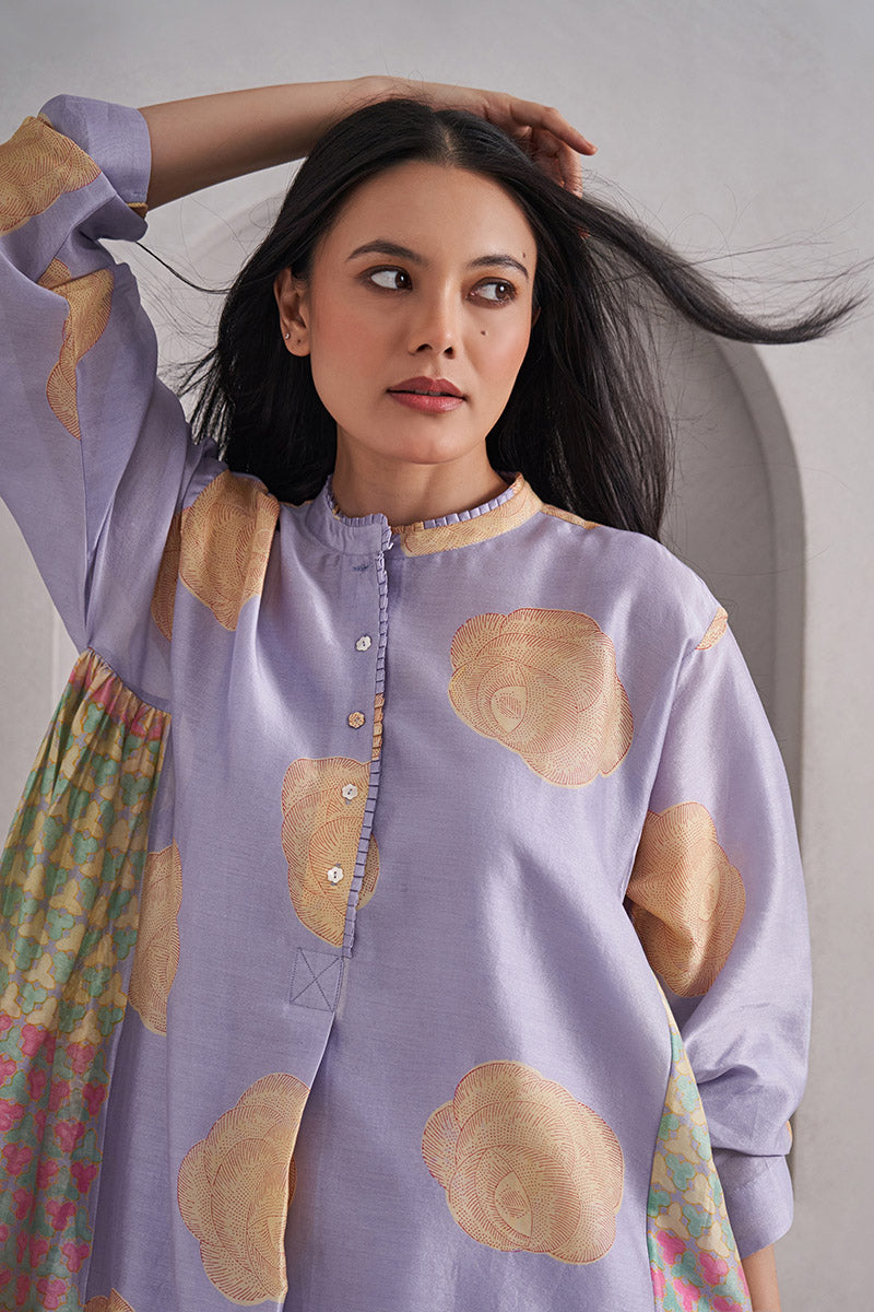 Gulaab One Size Chanderi Cotton-Silk Tunic Dress – Hand Block Printed with Contrast Panels & Slip