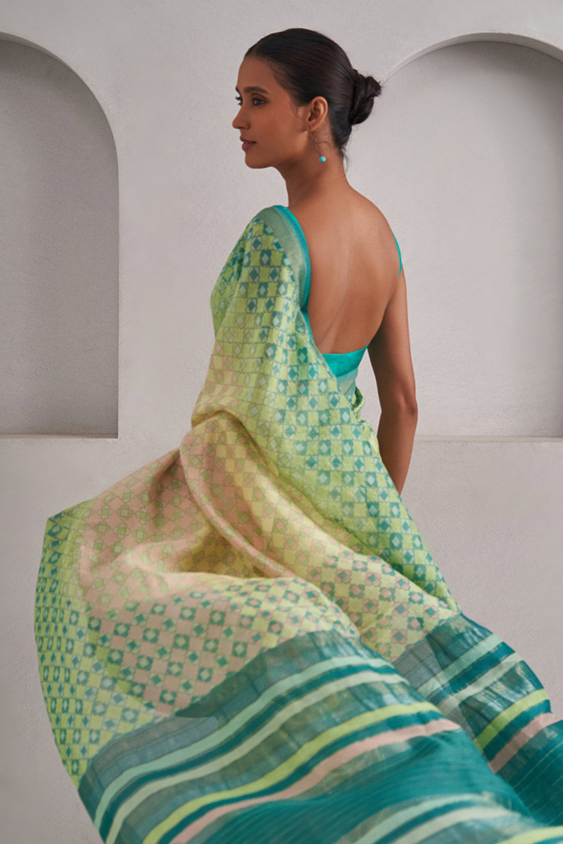 Saira Handloom Maheshwari Cotton Silk Hand Blockprinted Saree