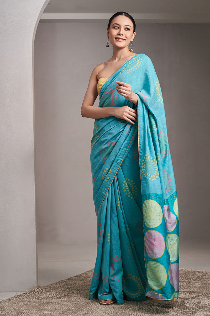 Helen Handloom Cotton Silk Hand Blockprinted Saree